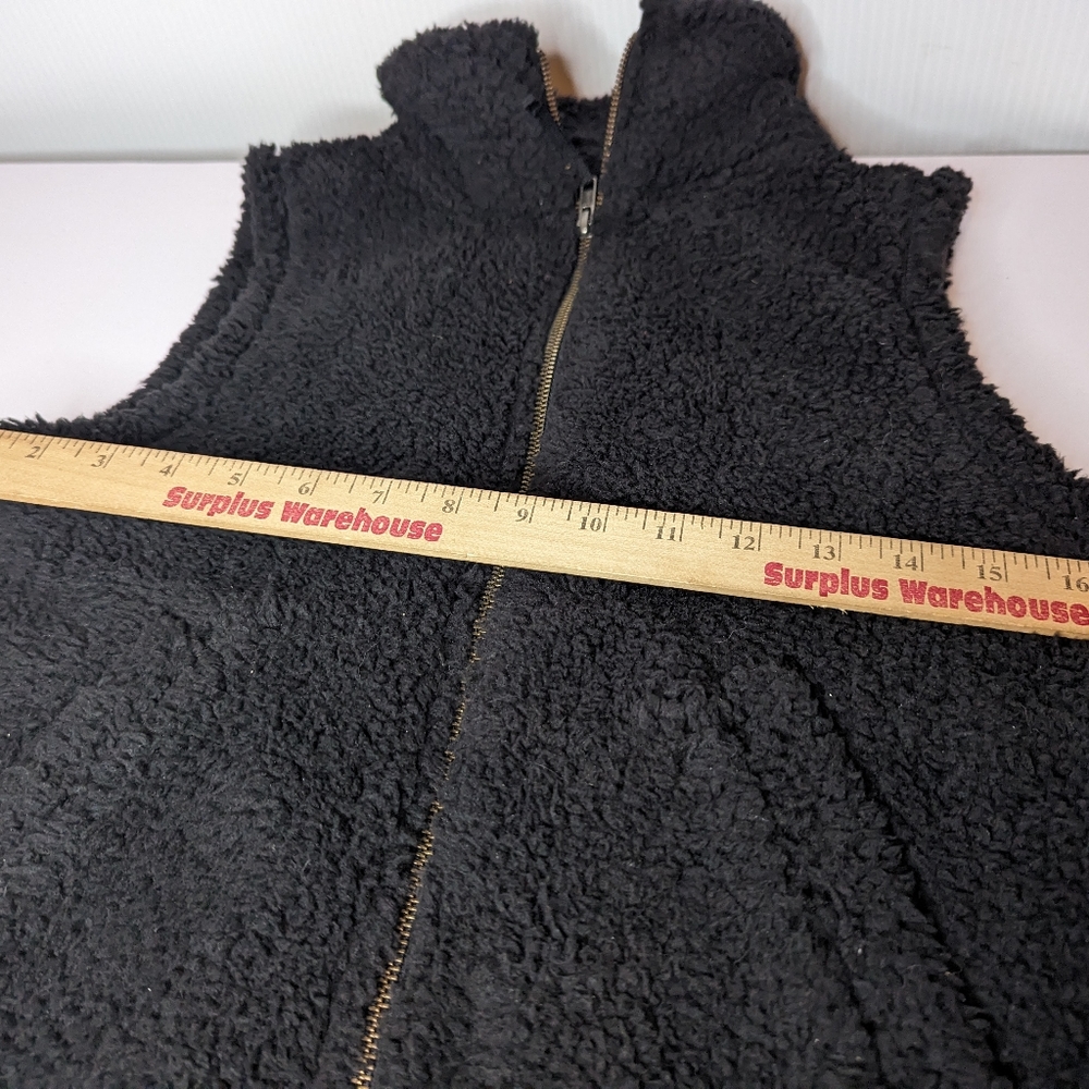 Teddy Furry Sleeveless Vest Black  Size XS Womens Full Zip Fleece SO New Gift
